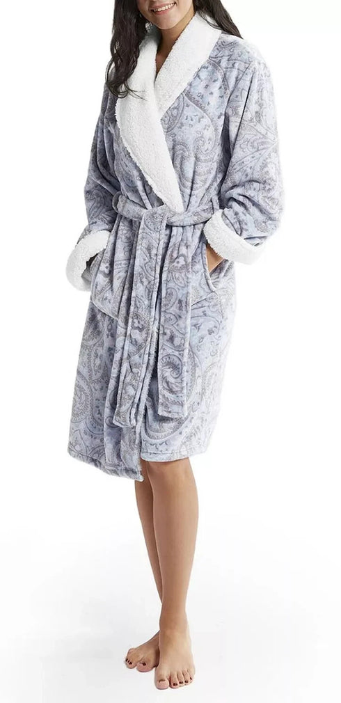 INK + IVY Women's Paisley Plush Sherpa 42" Wrap Robe Size Small / Medium